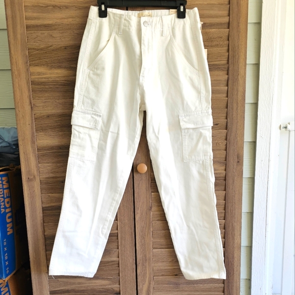NWT white cargo pockets jeans ankle size S 4 regular 100% cotton - Picture 1 of 4